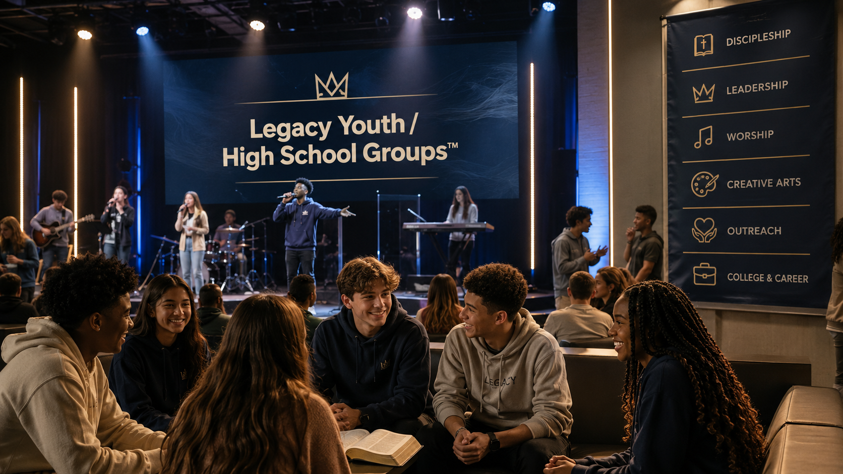High school students leading worship and ministry at Legacy Youth
