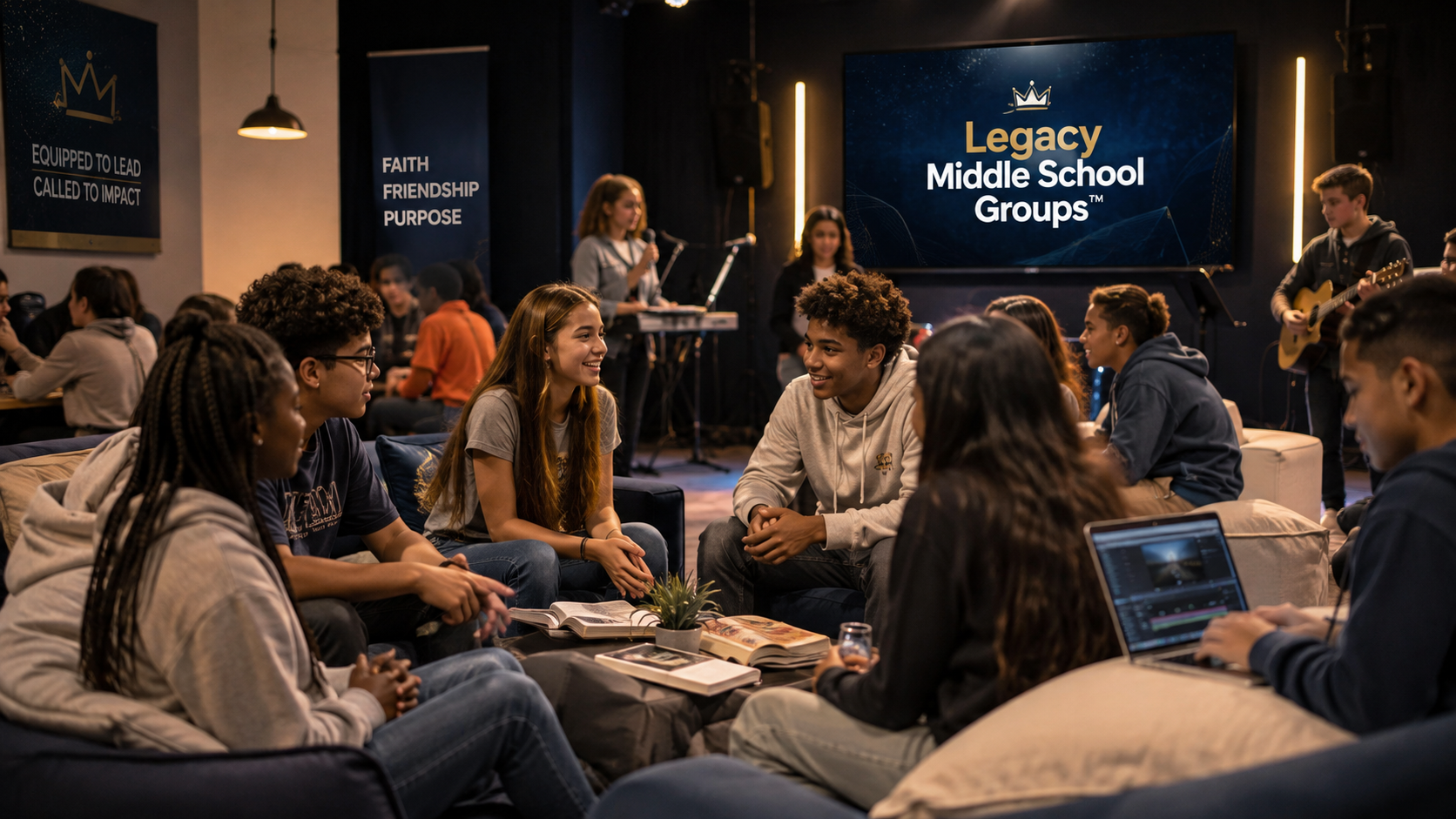 Middle school students learning together in a contemporary ministry environment